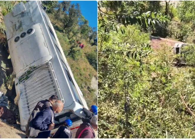 कुंजापुरी के पास यात्रियों की बस खाई में गिरी