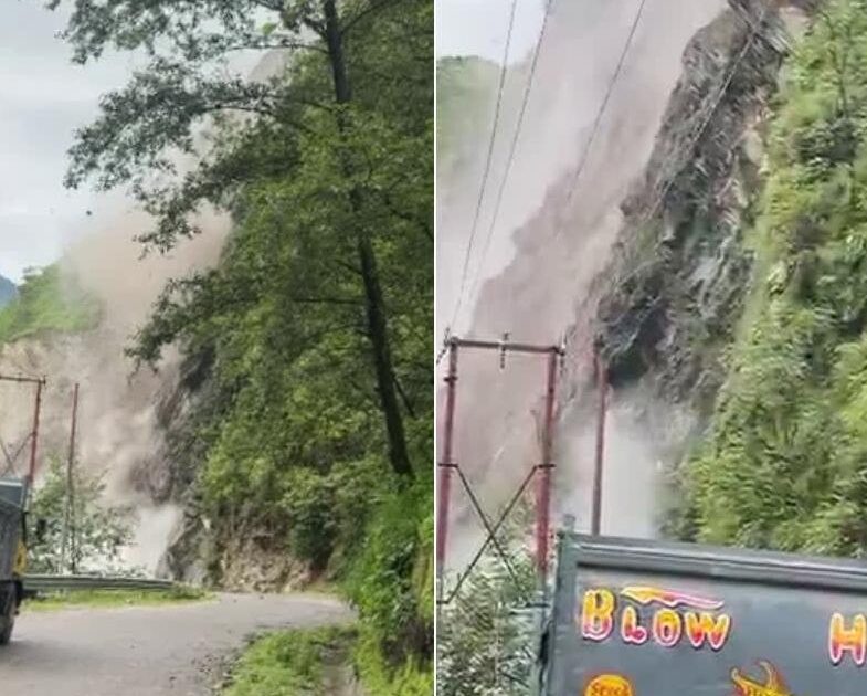 आवागमन में खतराः पहाड़ी से मलबा व बोल्डर गिरने से एक यात्री जीप पूरी तरह से क्षतिग्रस्त