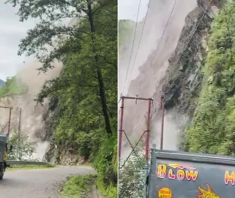 आवागमन में खतराः पहाड़ी से मलबा व बोल्डर गिरने से एक यात्री जीप पूरी तरह से क्षतिग्रस्त